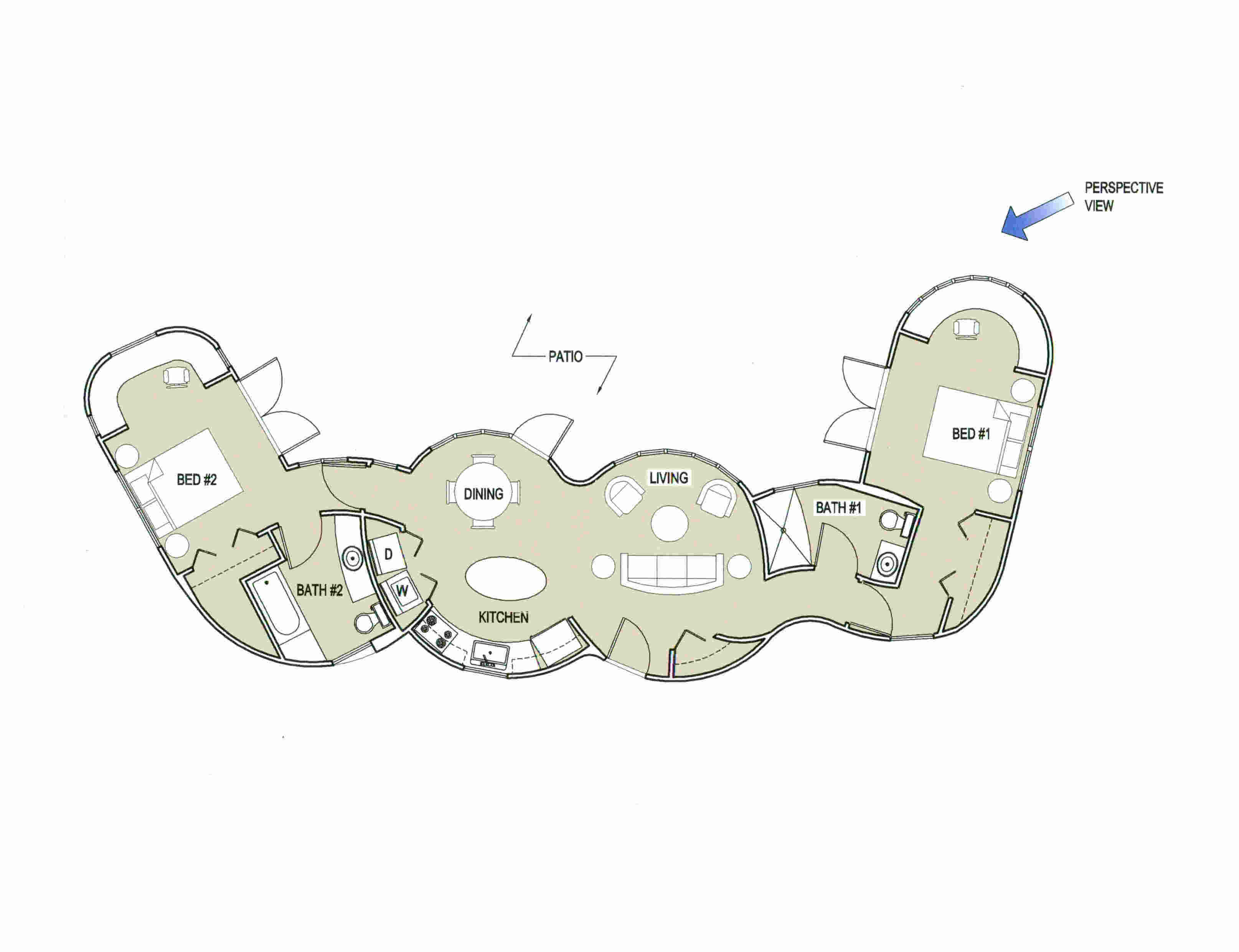 Floor Plan #1 - BCO - 2 Bedroom, 2 Bath, 1000 sq. ft.
